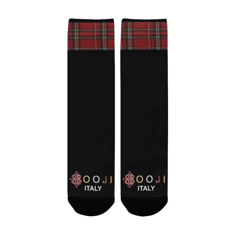 BOOJI ITALY ESCI'S COLLECTION WOMEN'S BLACK RED PLAID CREW SOCKS Women's Custom Socks
