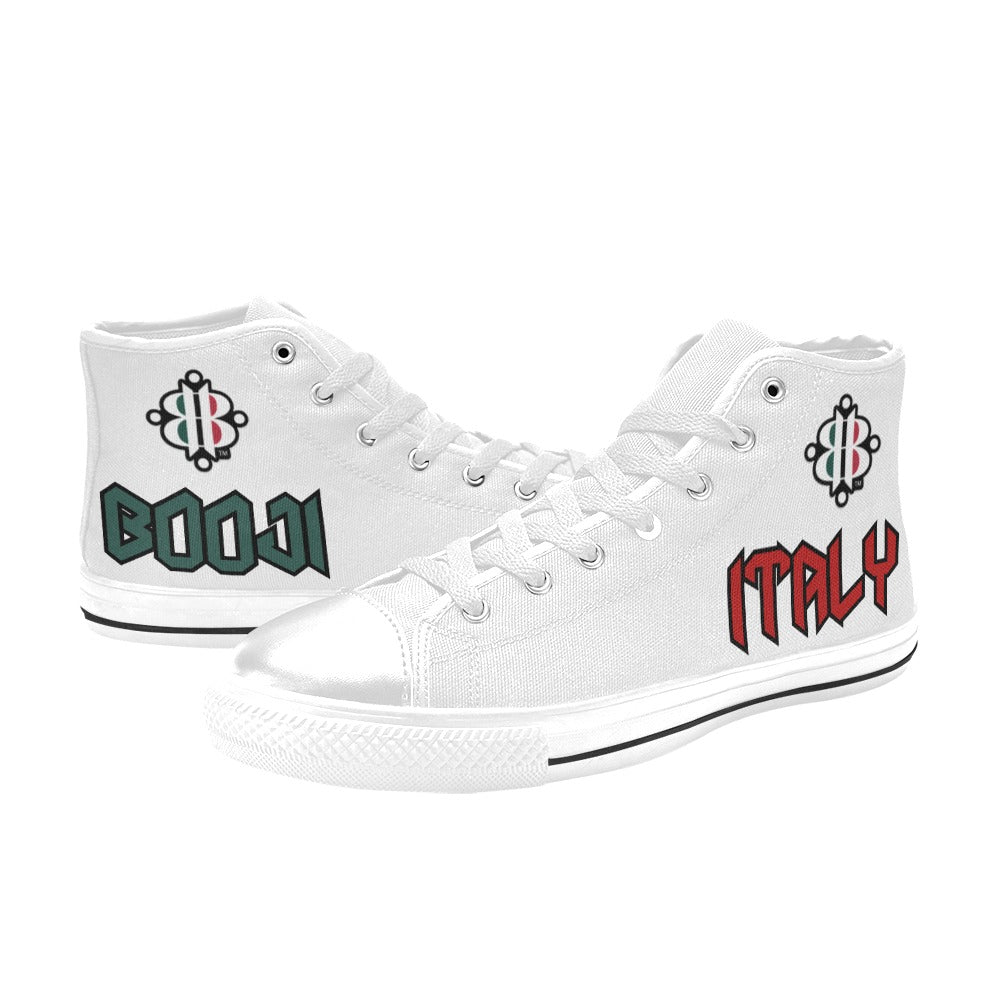 BOOJI LOGO ITALIAN FLAG DOUBLE WHITE Men's High Top Canvas Shoes (Model 017)