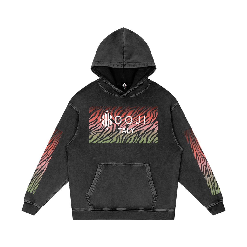 BOOJI ITALY WILD INFLUENCE COLLECTION MULTI-COLOR ZEBRA SNOW WASHED HOODIE