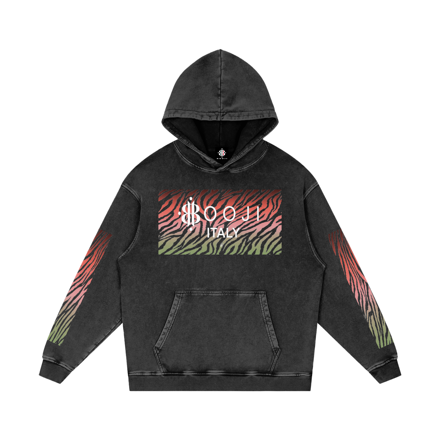 BOOJI ITALY WILD INFLUENCE COLLECTION MULTI-COLOR ZEBRA SNOW WASHED HOODIE
