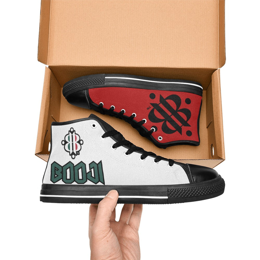 BOOJI LOGO ITALIAN FLAG BLACK & WHITE Women's High Top Canvas Shoes (Modle 017)