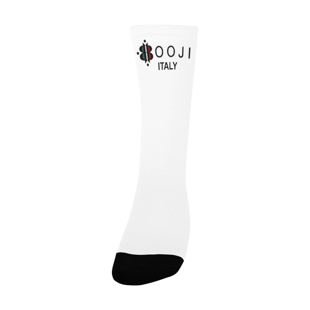 BOOJI ITALY 4 EVER $ LOGO WOMEN'S WHITE CREW SOCKS Women's Custom Socks