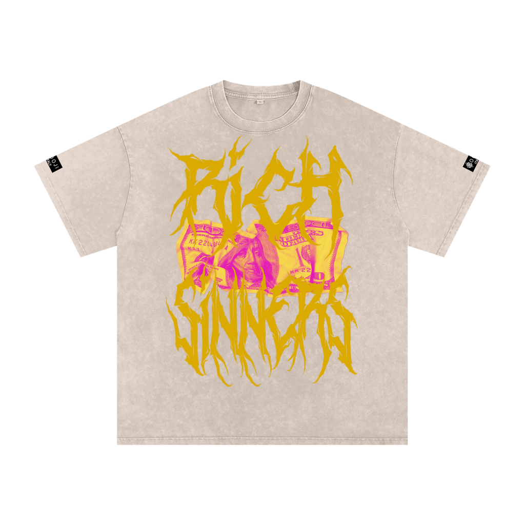 BOOJI ITALY "RICH SINNERS-REAL IS RARE" SNOW WASHED T-SHIRT