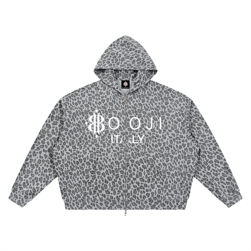 BOOJI ITALY WILD INFLUENCE LEOPARD PRINT FULL ZIP HOODIE