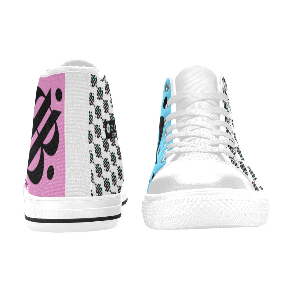 BOOJI INVERTED LOGO PATTERN FLAG DOUBLE WHITE Women's High Top Canvas Shoes (Modle 017)