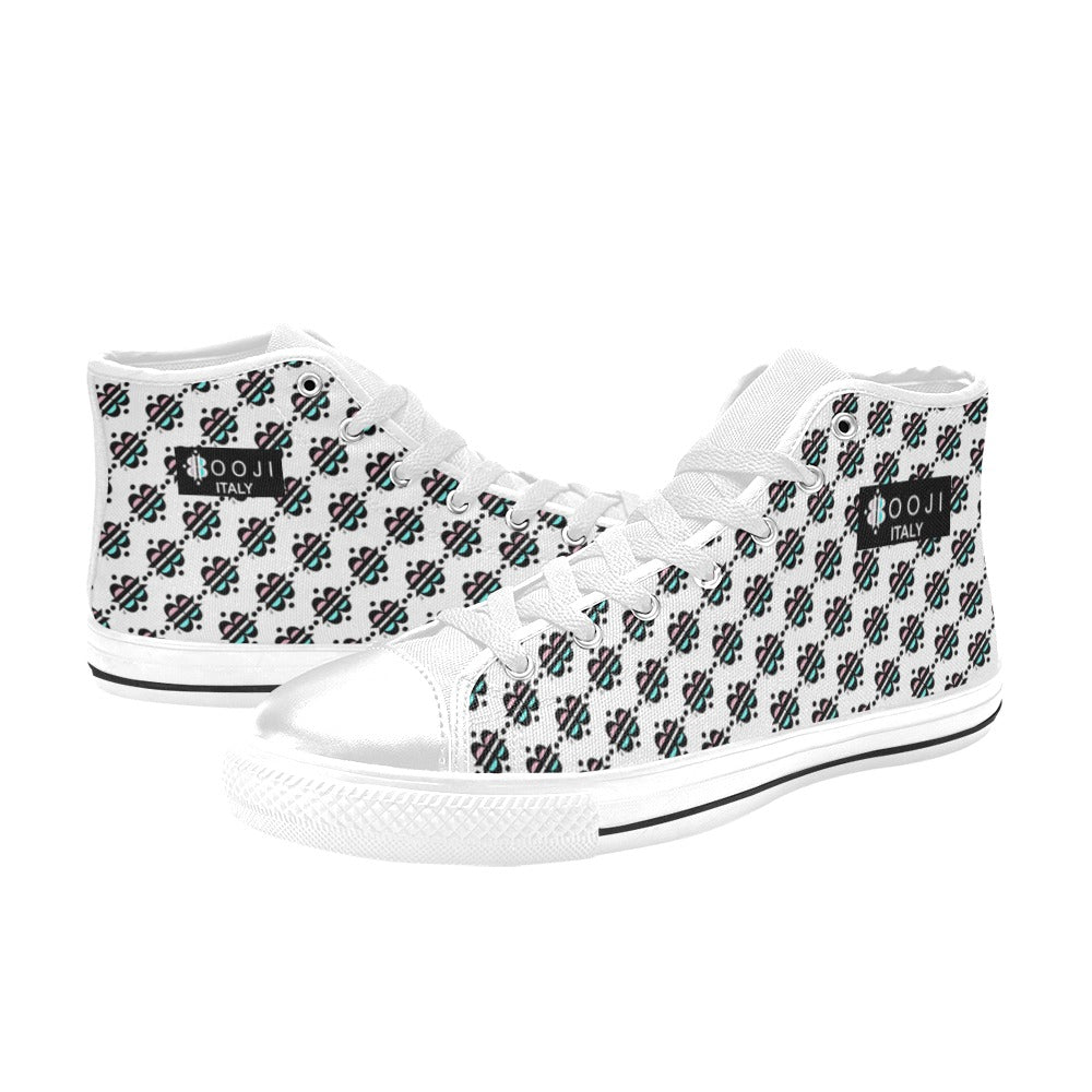 BOOJI INVERTED LOGO FLAG DOUBLE WHITE Men's High Top Canvas Shoes (Model 017)