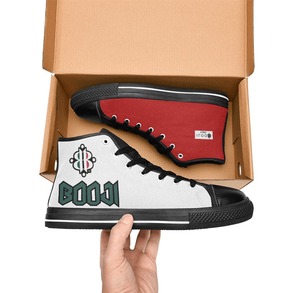 BOOJI LOGO ITALIAN FLAG BLACK Men's High Top Canvas Shoes (Model 017)