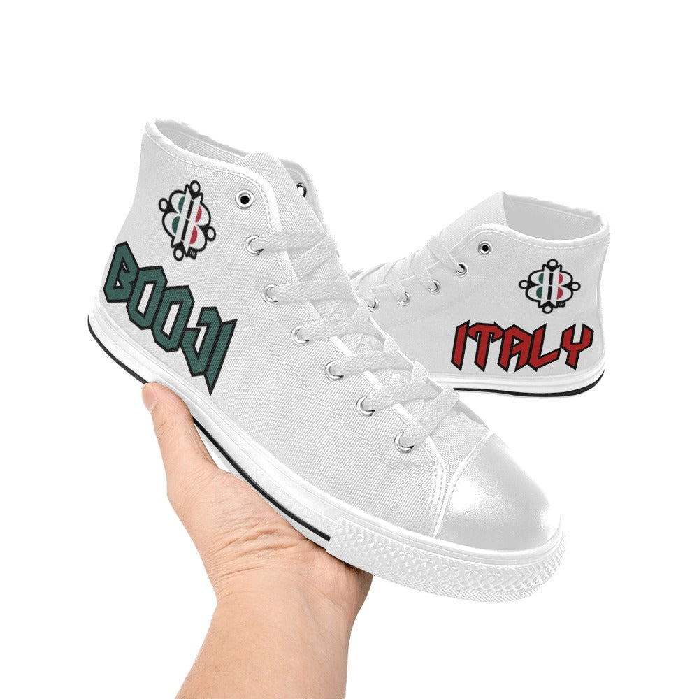 BOOJI LOGO ITALIAN FLAG DOUBLE WHITE Men's High Top Canvas Shoes (Model 017)