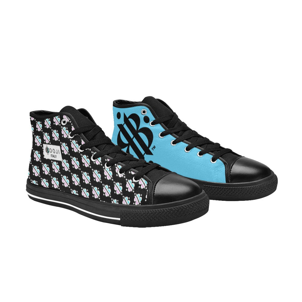 BOOJI INVERTED LOGO PATTERN FLAG DOUBLE BLACK Women's High Top Canvas Shoes (Modle 017)