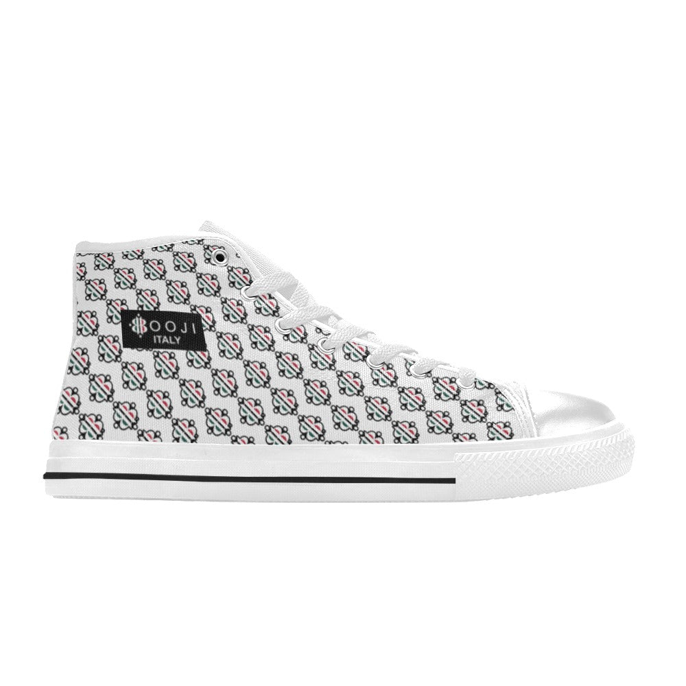 BOOJI LOGO PATTERN FLAG DOUBLE WHITE Women's High Top Canvas Shoes (Modle 017)