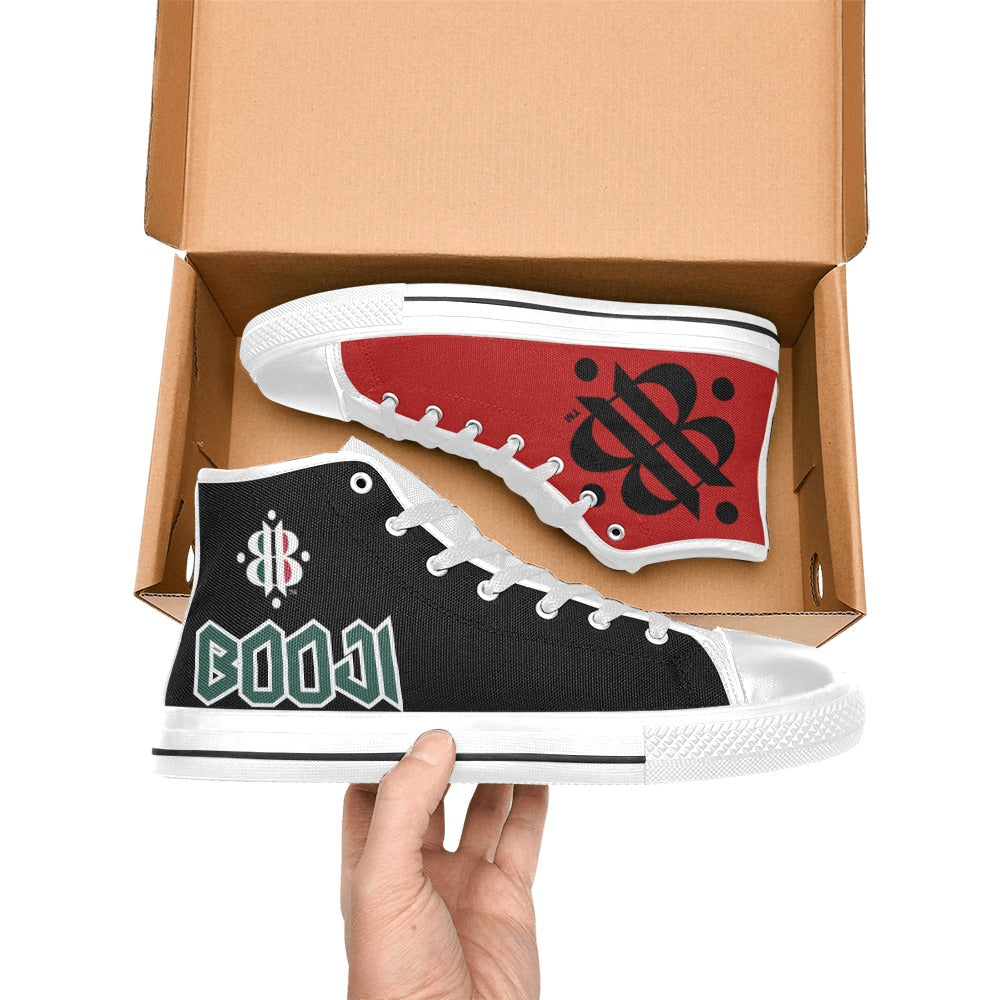 BOOJI LOGO FLAG WHITE & BLACK Women's High Top Canvas Shoes (Modle 017)