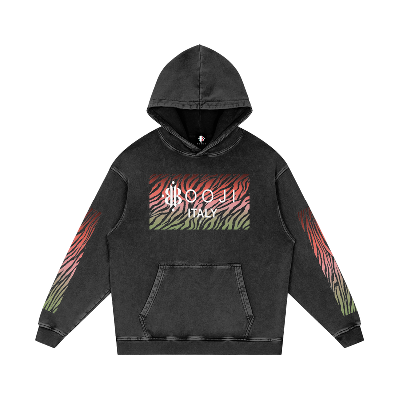 BOOJI ITALY WILD INFLUENCE COLLECTION MULTI-COLOR ZEBRA SNOW WASHED HOODIE