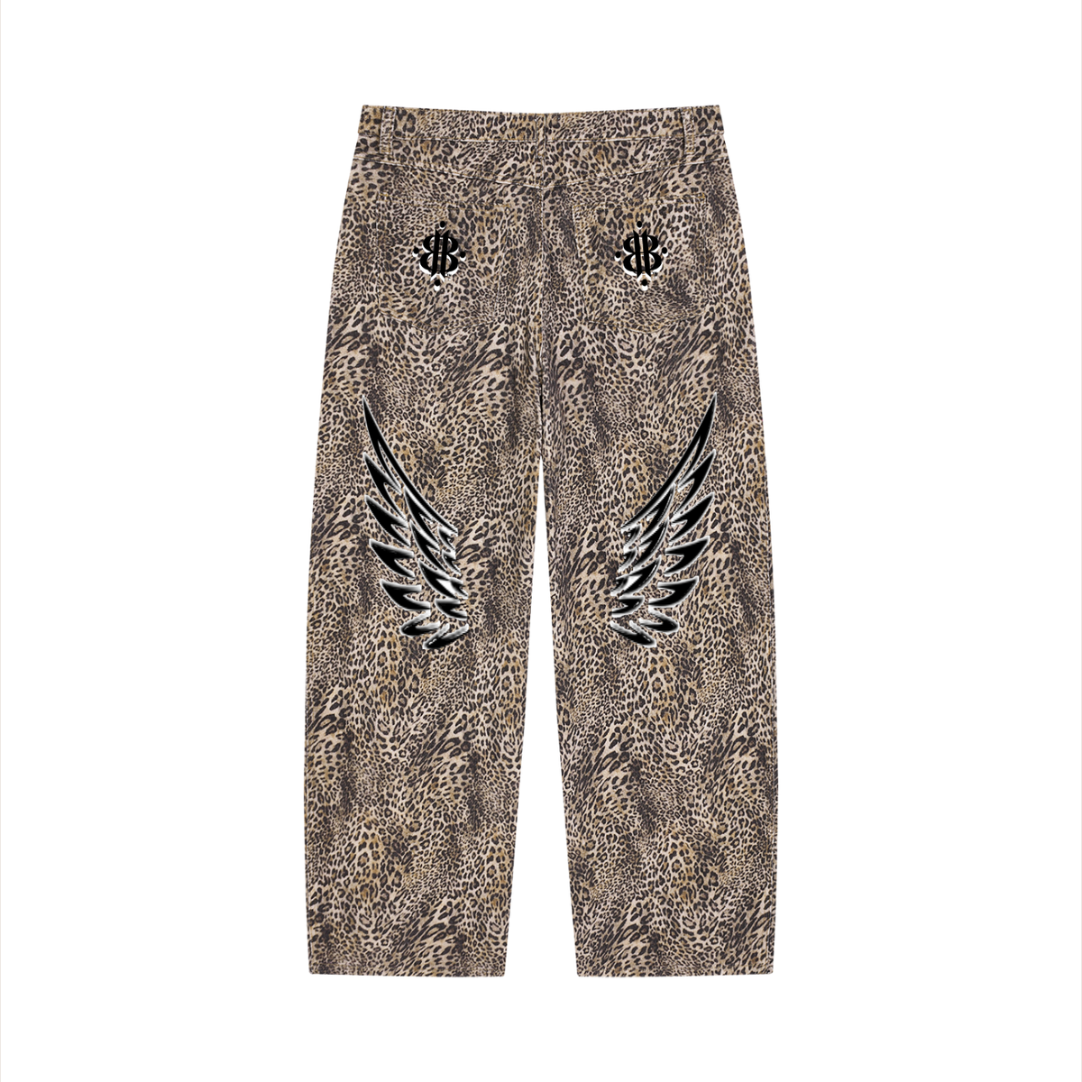 BOOJI ITALY FLY DENIM MFR. COLLECTION MEN'S LEOPARD PATTERN WIDE LEG JEANS