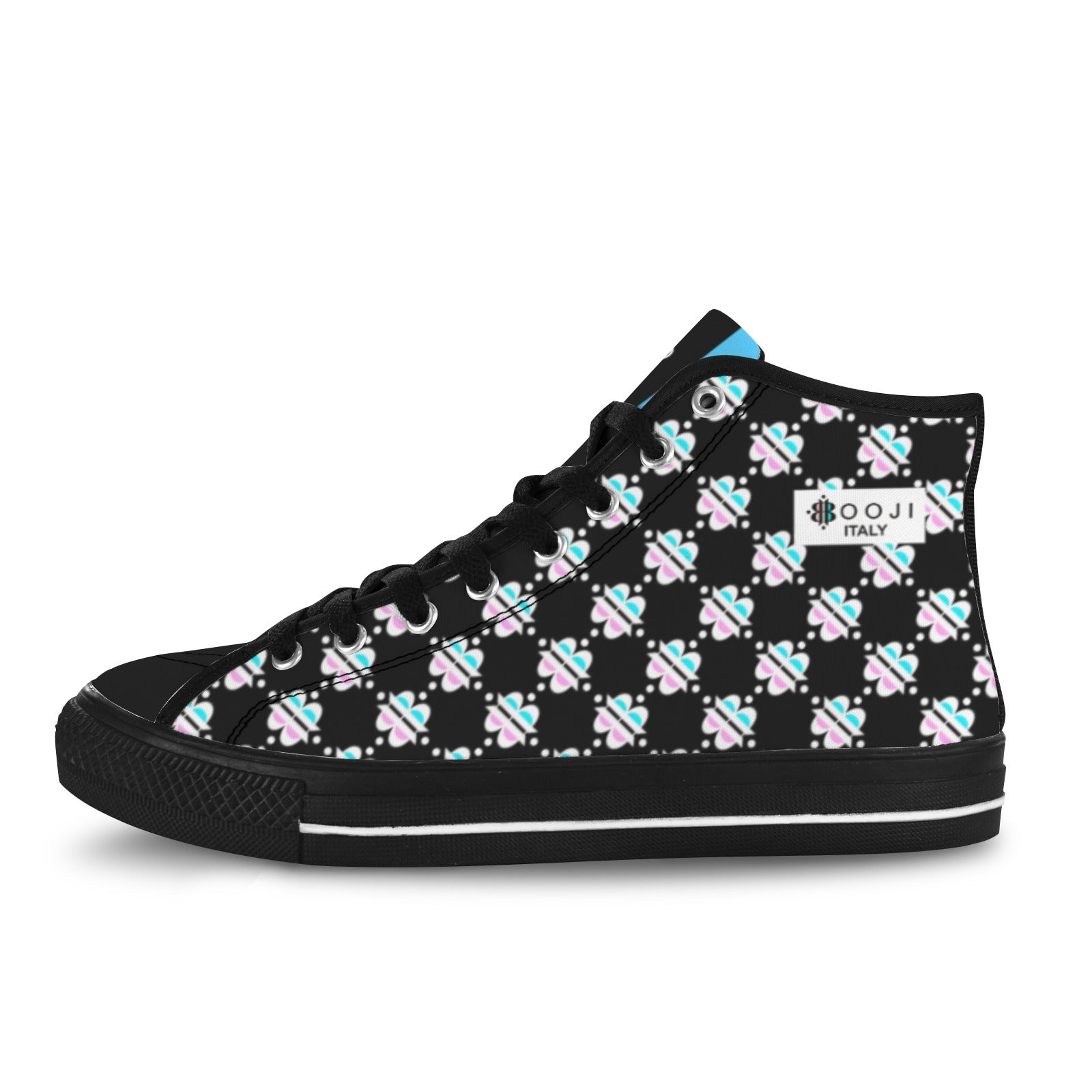 BOOJI INVERTED LOGO PATTERN FLAG TONGUE BLACK Vancouver High Top Canvas Men's Shoes (Model1013-1)
