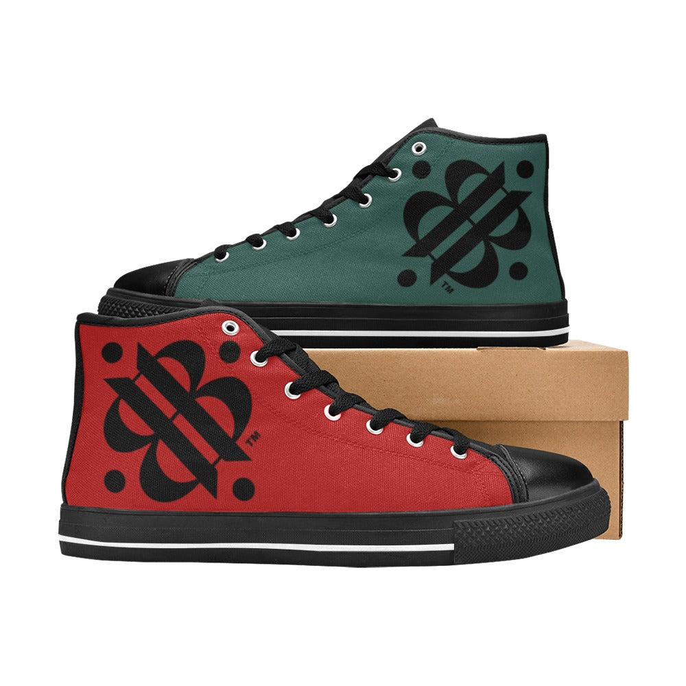 BOOJI LOGO PATTERN FLAG BLACK & WHITE Women's High Top Canvas Shoes (Modle 017)