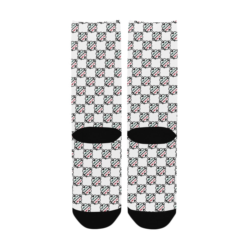 BOOJI ITALY 4 EVER $ LOGO PATTERN WOMEN'S WHITE CREW SOCKS Women's Custom Socks
