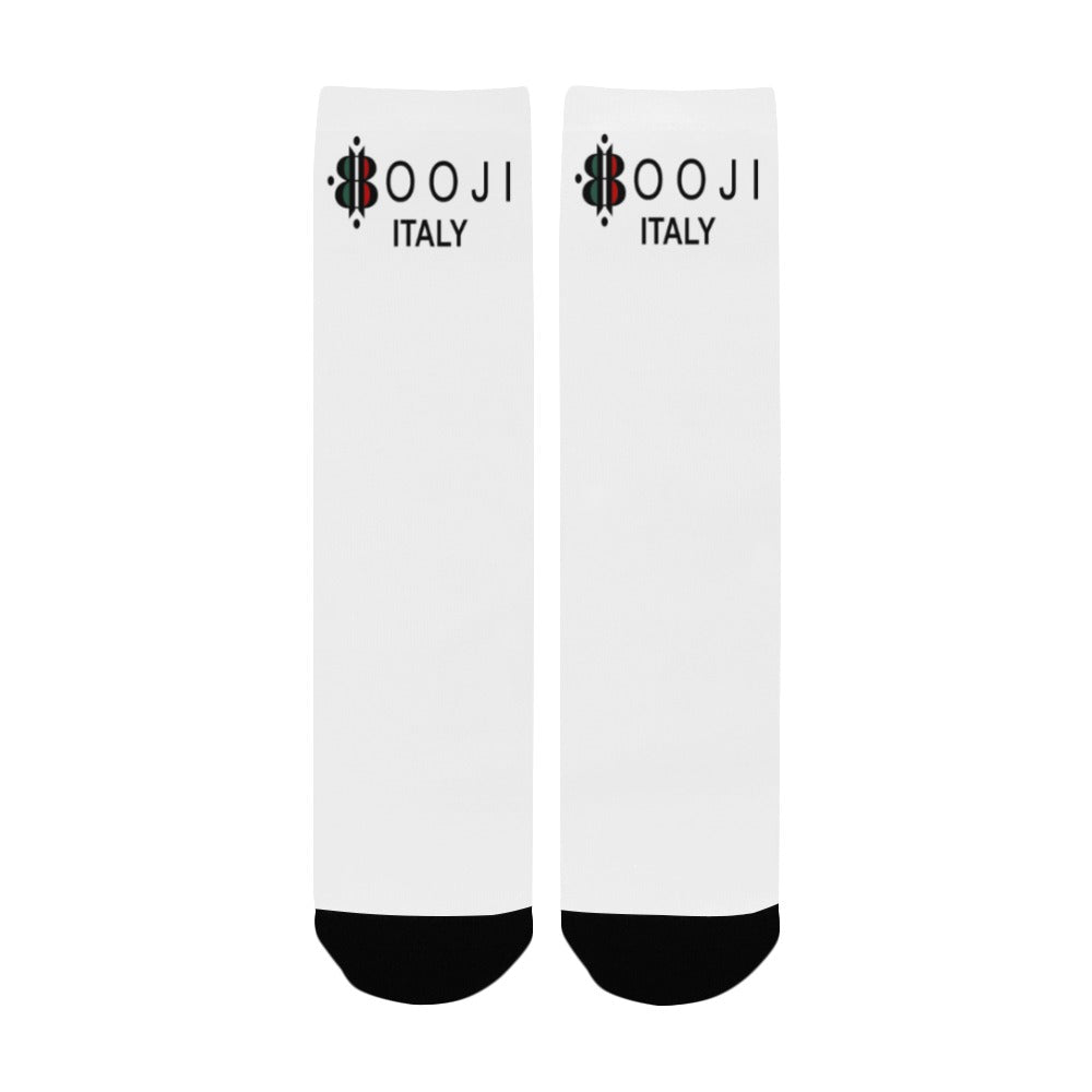 BOOJI ITALY 4 EVER $ LOGO WOMEN'S WHITE CREW SOCKS Women's Custom Socks