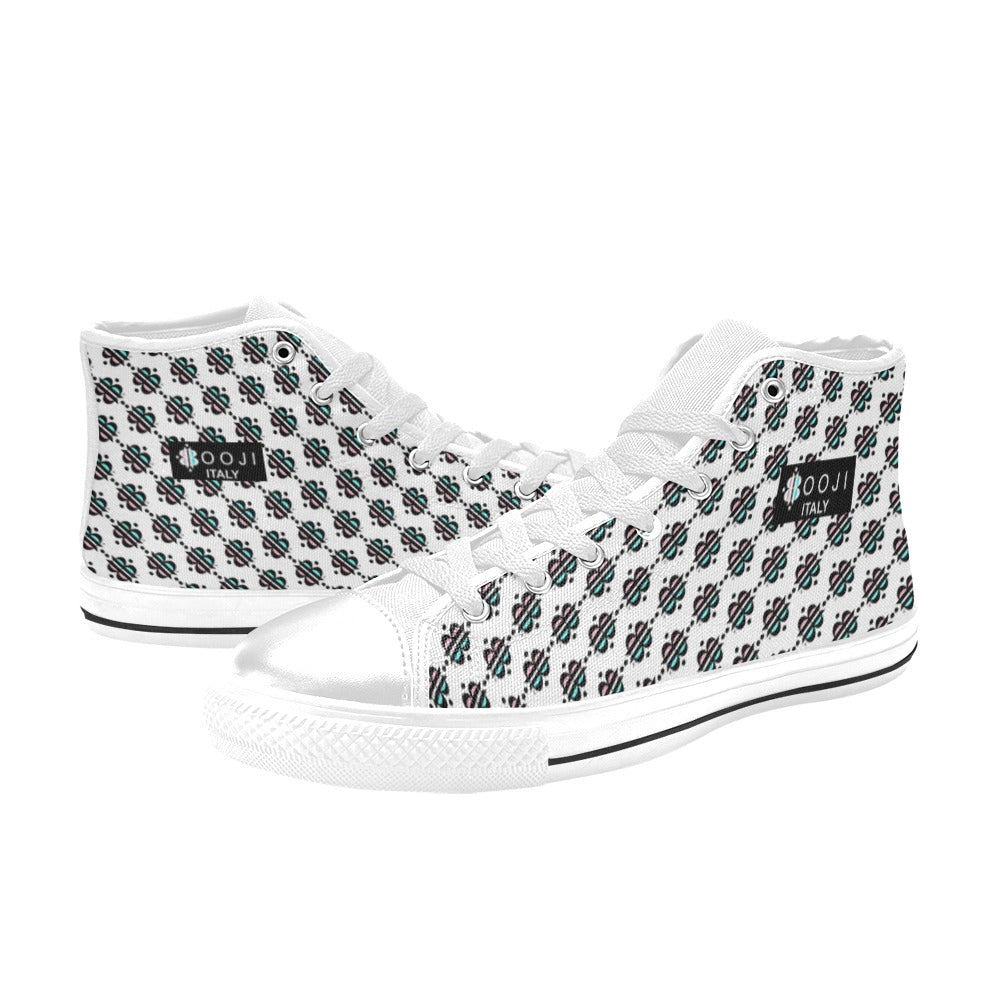 BOOJI INVERTED LOGO PATTERN FLAG DOUBLE WHITE Women's High Top Canvas Shoes (Modle 017)