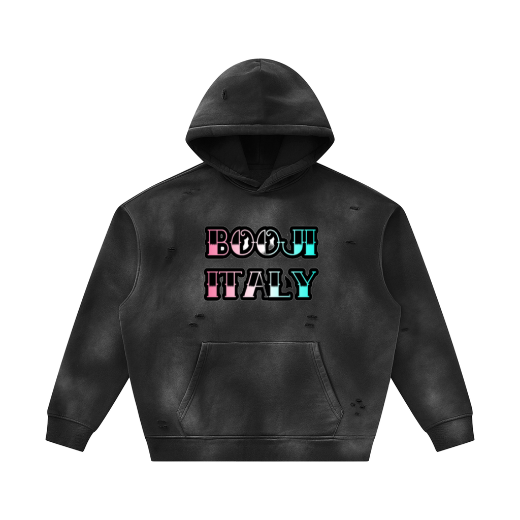 BOOJI ITALY GRAFITTI LOGO SUNFADED FRAYED FLEECE HOODIE