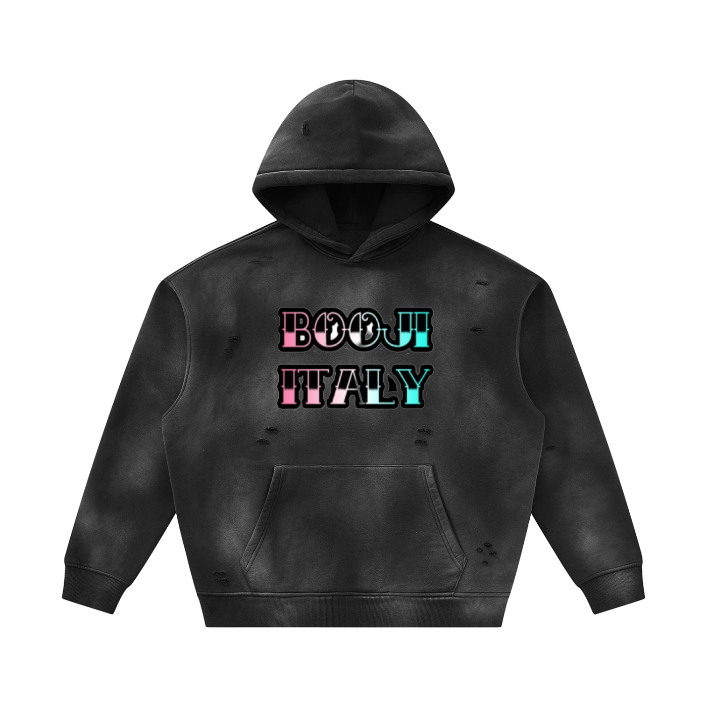 BOOJI ITALY GRAFITTI LOGO SUNFADED FRAYED FLEECE HOODIE