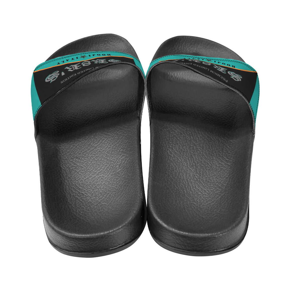 BOOJI ITALY SK8R'S COLLECTION LOGO MEN'S BLACK SOLE TEAL SLIDES