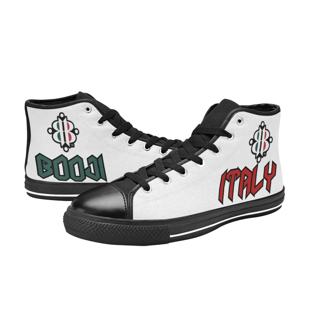 BOOJI LOGO ITALIAN FLAG BLACK & WHITE Women's High Top Canvas Shoes (Modle 017)