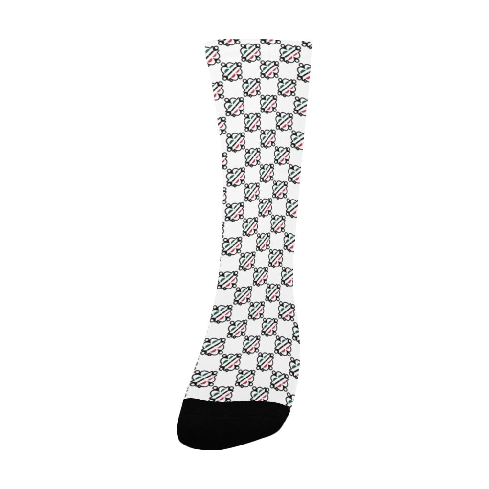 BOOJI ITALY 4 EVER $ LOGO PATTERN WOMEN'S WHITE CREW SOCKS Women's Custom Socks