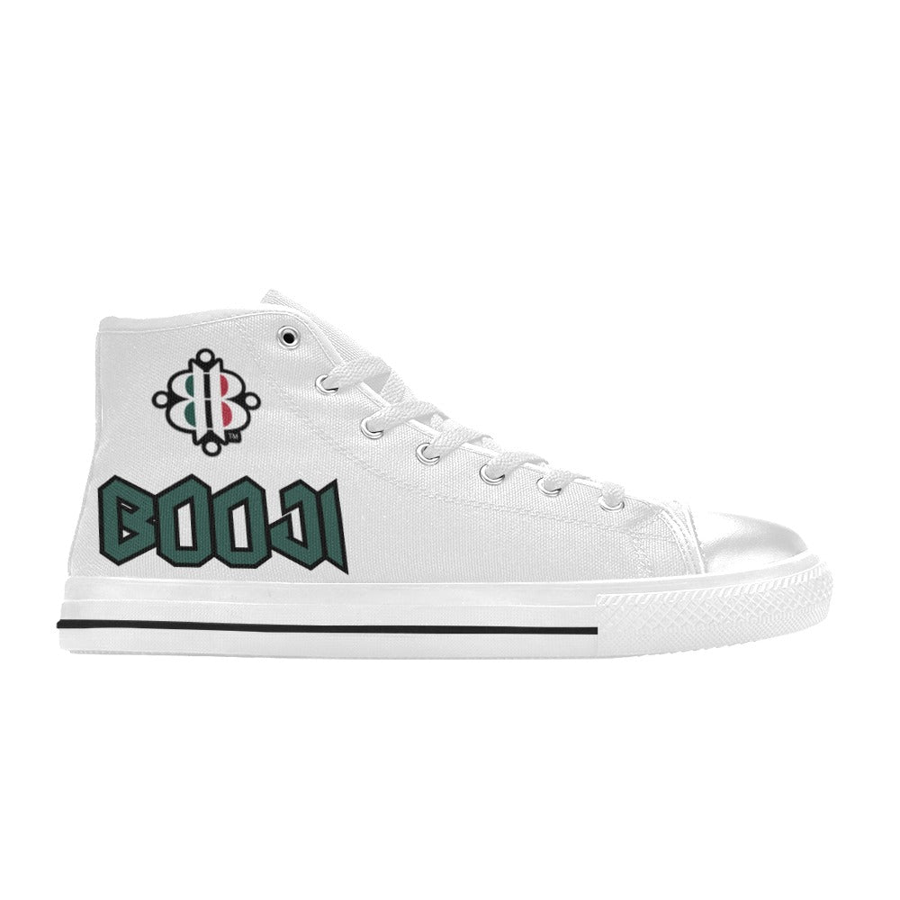BOOJI LOGO ITALIAN FLAG DOUBLE WHITE Men's High Top Canvas Shoes (Model 017)