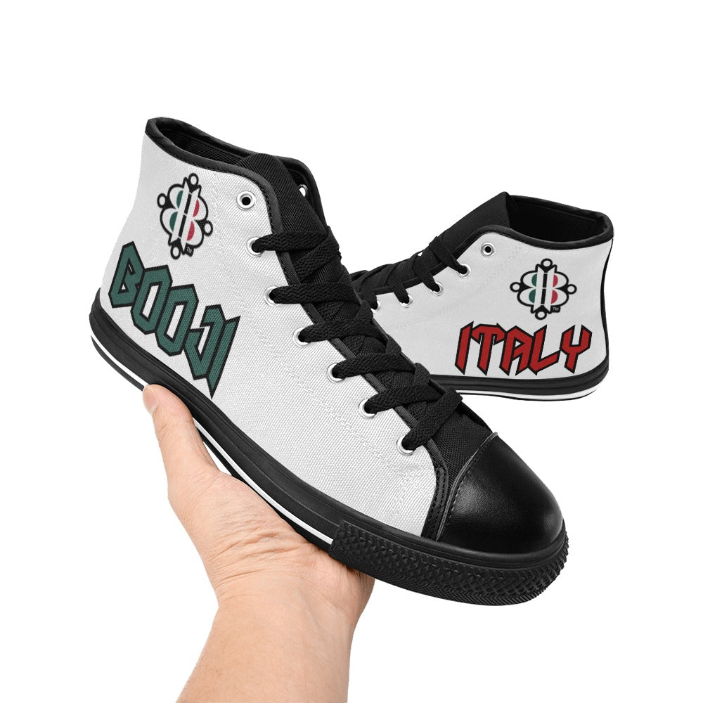 BOOJI LOGO ITALIAN FLAG BLACK Men's High Top Canvas Shoes (Model 017)