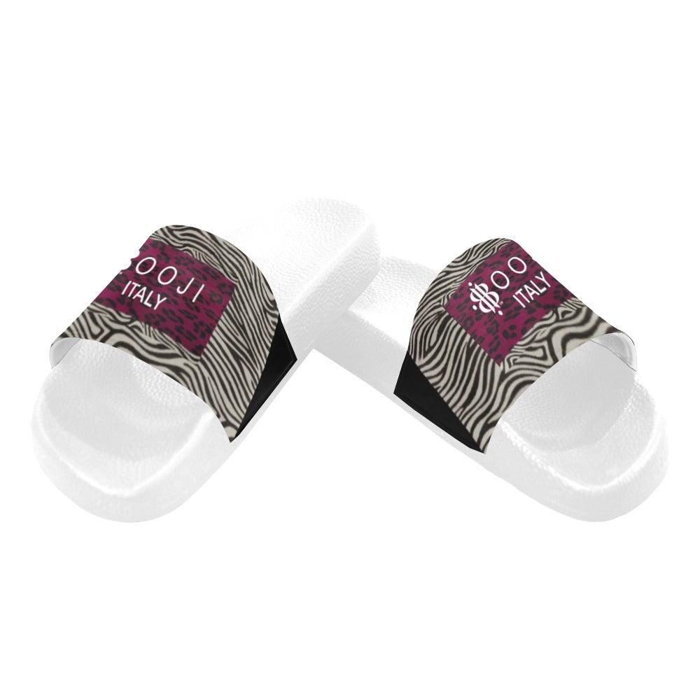 BOOJI ITALY WILD INFLUENCE COLLECTION FULL ZOO MEN'S WHITE SOLE SLIDES