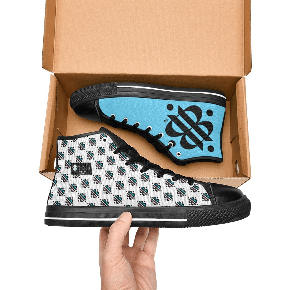 BOOJI INVERTED LOGO PATTERN FLAG BLACK & WHITE Women's High Top Canvas Shoes (Modle 017)