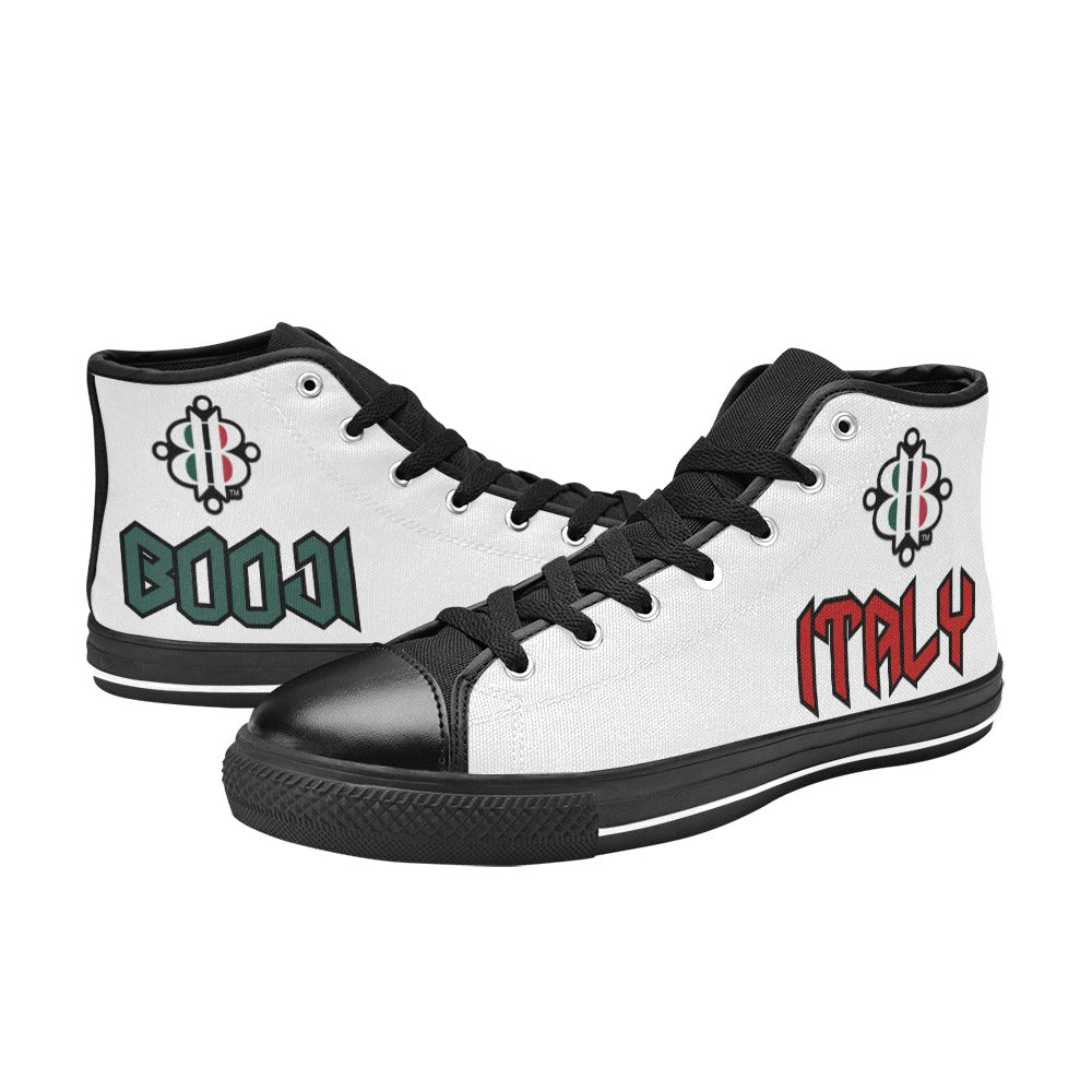 BOOJI LOGO ITALIAN FLAG BLACK Men's High Top Canvas Shoes (Model 017)