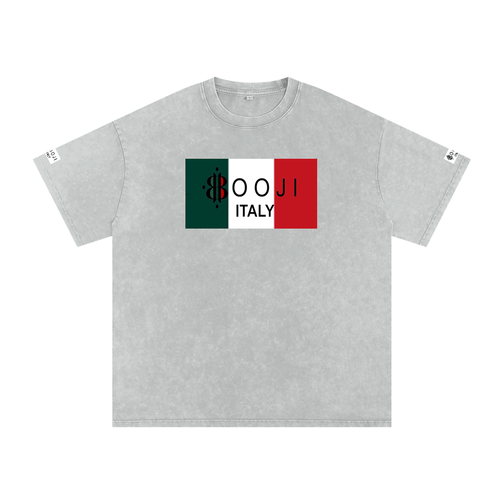 BOOJI ITALY ITALIAN FLAG BRAND LOGO SNOW WASHED T-SHIRT