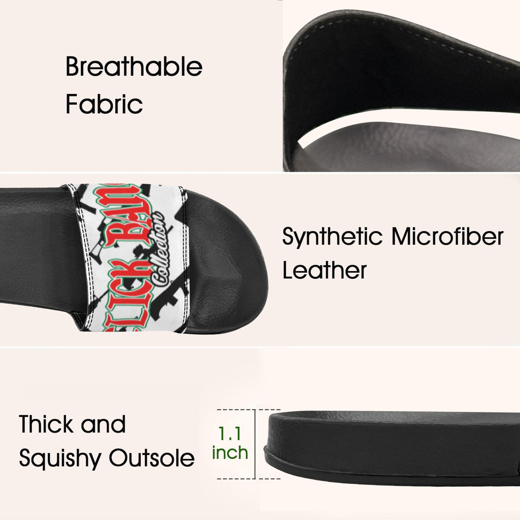 BOOJI ITALY CLICK BANG COLLECTION MEN'S BLACK SOLE WHITE PATTERN SLIDES Custom Men's One-piece Slippers