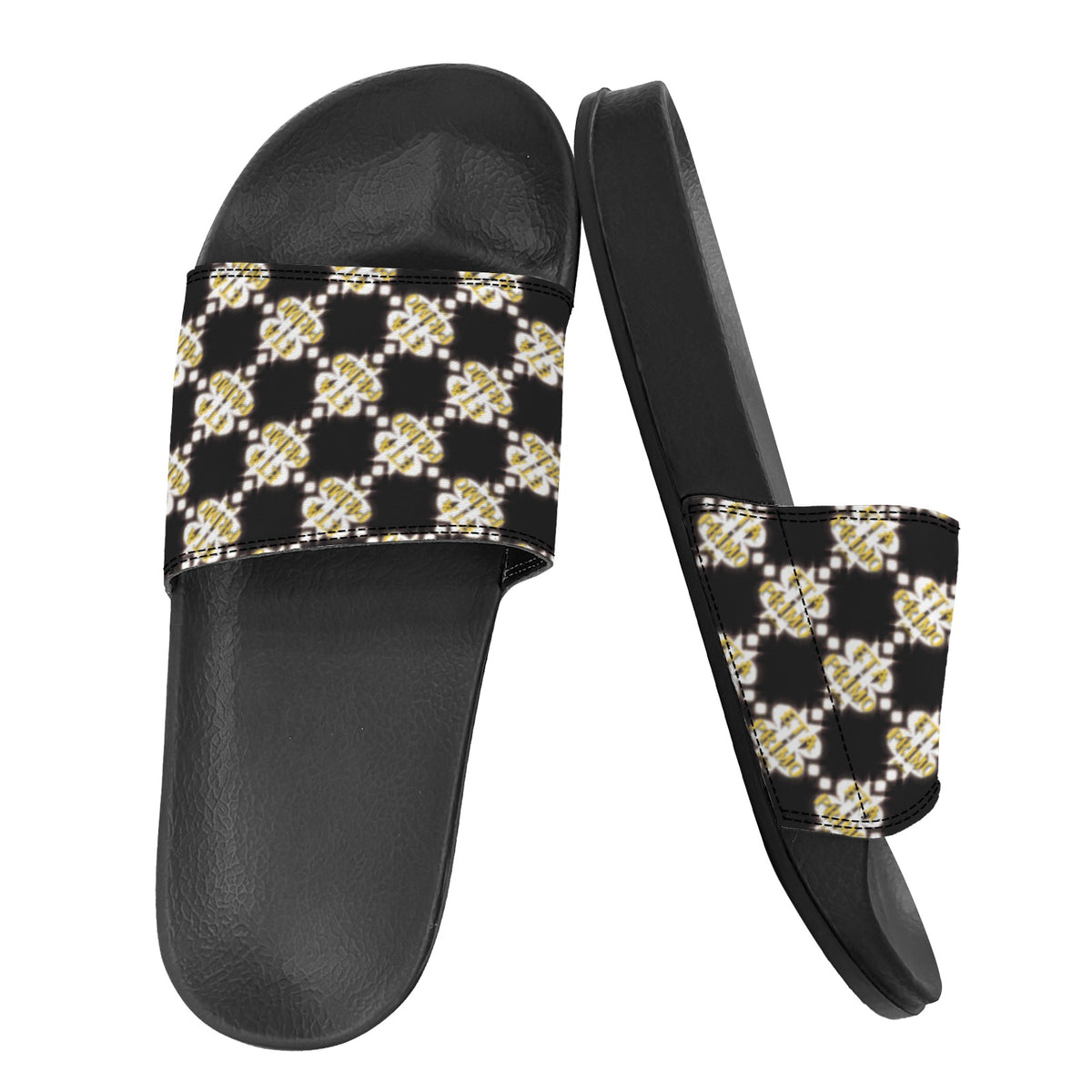 BOOJI ITALY ETA PRIMO COLLECTION LOGO PATTERN MEN'S BLACK SOLE SLIDES