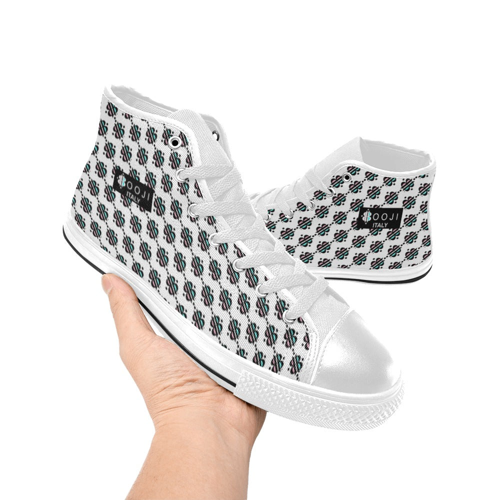BOOJI INVERTED LOGO PATTERN FLAG DOUBLE WHITE Women's High Top Canvas Shoes (Modle 017)