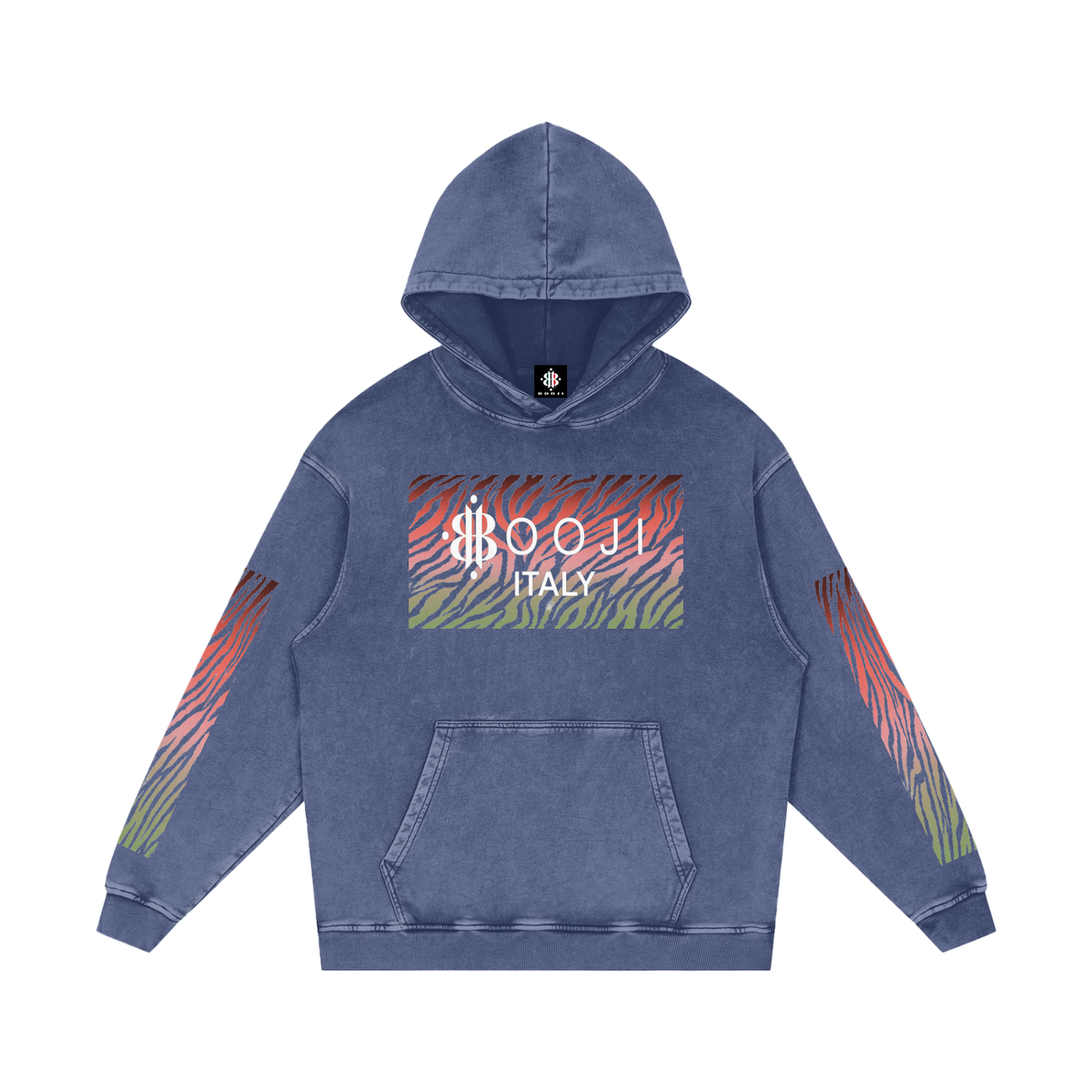 BOOJI ITALY WILD INFLUENCE COLLECTION MULTI-COLOR ZEBRA SNOW WASHED HOODIE