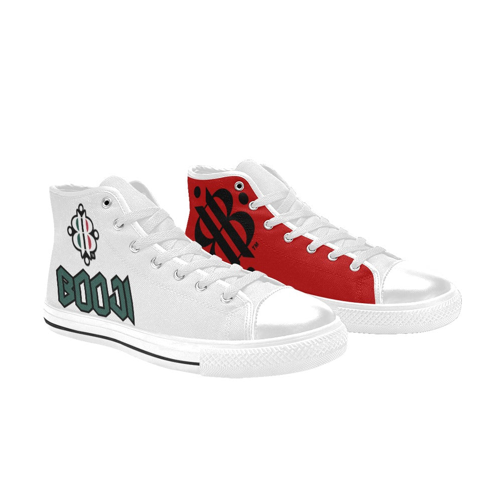 BOOJI LOGO FLAG DOUBLE WHITE Women's High Top Canvas Shoes (Modle 017)