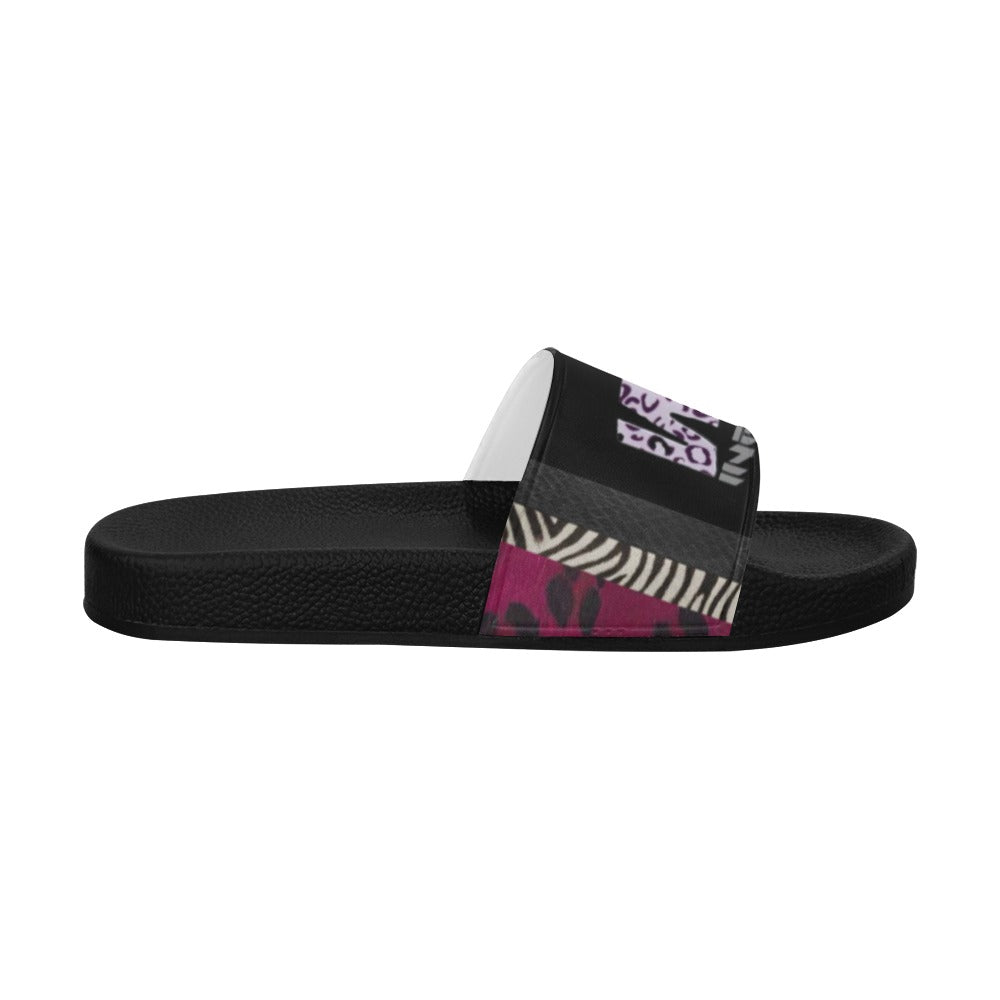 BOOJI ITALY WILD INFLUENCE FULL ZOO LOGO WOMEN'S BLACK SOLE SLIDES