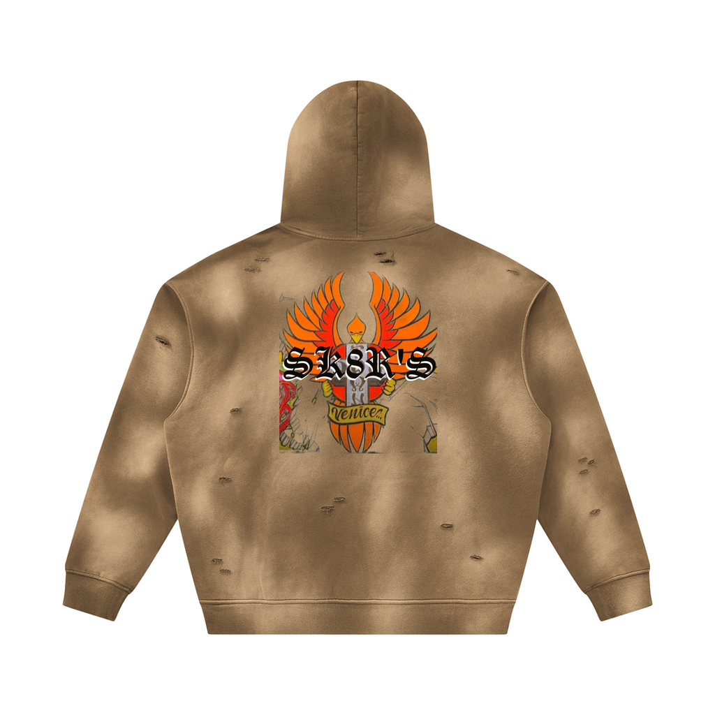 BOOJI ITALY SK8R'S COLLECTION SUNFADED DISTRESSED FLEECE HOODIE