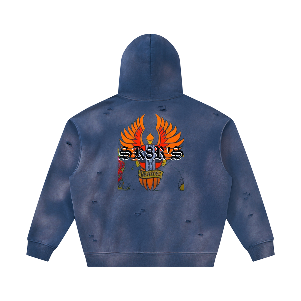 BOOJI ITALY SK8R'S COLLECTION SUNFADED DISTRESSED FLEECE HOODIE