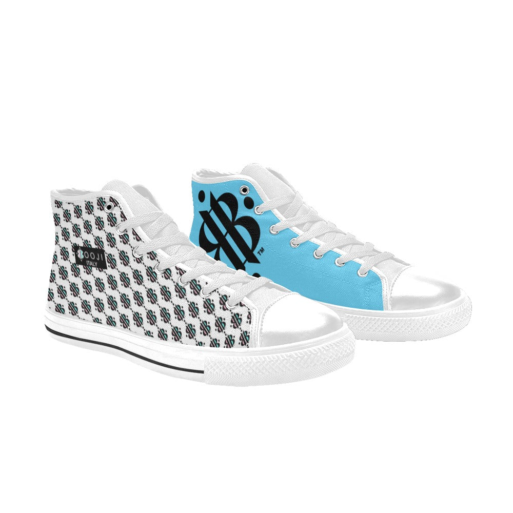 BOOJI INVERTED LOGO PATTERN FLAG DOUBLE WHITE Women's High Top Canvas Shoes (Modle 017)