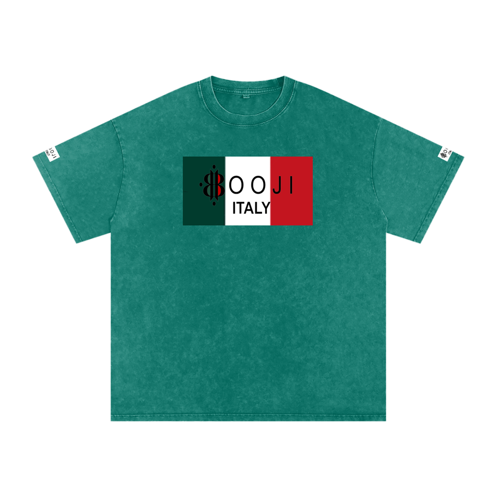 BOOJI ITALY ITALIAN FLAG BRAND LOGO SNOW WASHED T-SHIRT
