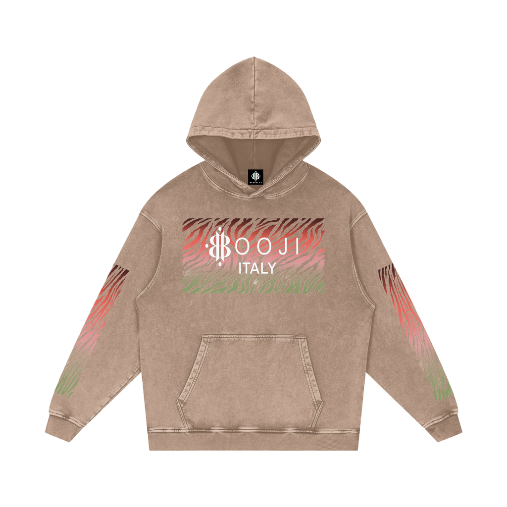 BOOJI ITALY WILD INFLUENCE COLLECTION MULTI-COLOR ZEBRA SNOW WASHED HOODIE