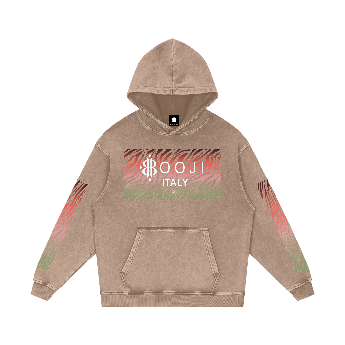 BOOJI ITALY WILD INFLUENCE COLLECTION MULTI-COLOR ZEBRA SNOW WASHED HOODIE