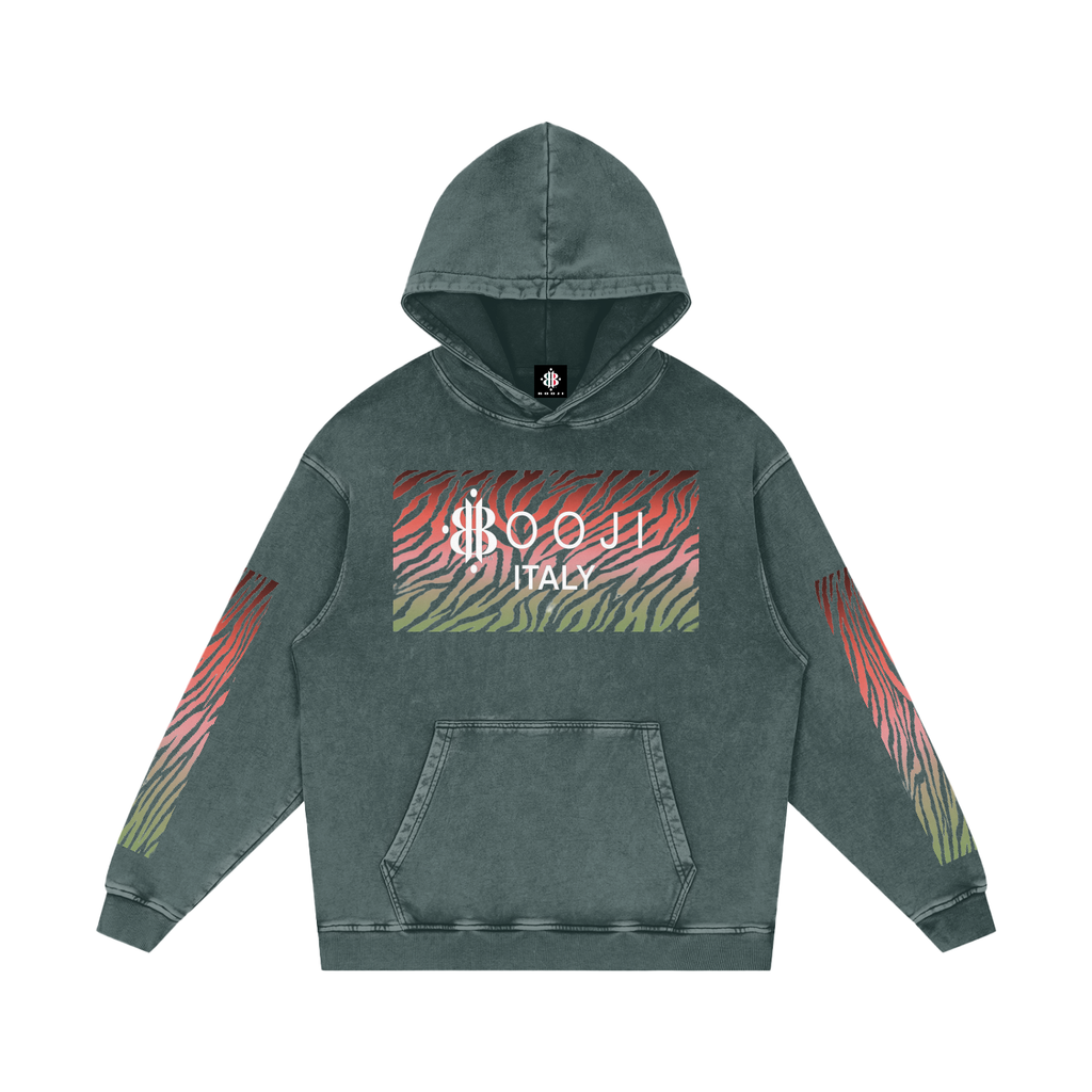 BOOJI ITALY WILD INFLUENCE COLLECTION MULTI-COLOR ZEBRA SNOW WASHED HOODIE