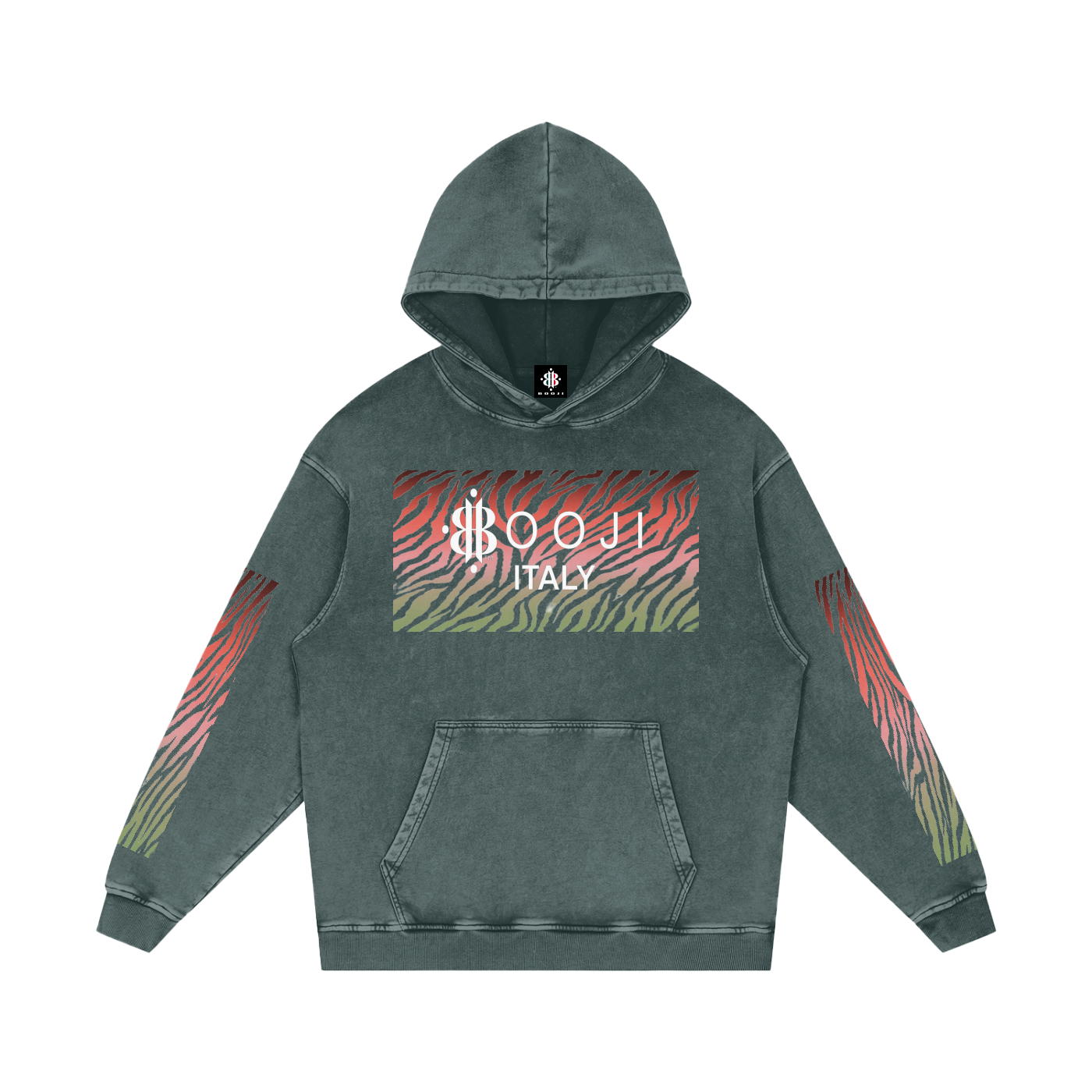 BOOJI ITALY WILD INFLUENCE COLLECTION MULTI-COLOR ZEBRA SNOW WASHED HOODIE