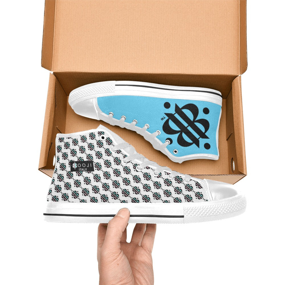 BOOJI INVERTED LOGO PATTERN FLAG DOUBLE WHITE Women's High Top Canvas Shoes (Modle 017)