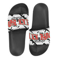 CLICK BANG COLLECTION WOMEN'S BLACK SOLE WHITE PATTERN SLIDES