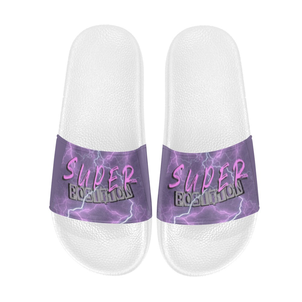 BOOJI ITALY SUPER POSITION LIGHTNING LOGO WHITE SOLE SLIDES Women's Slide Sandals(Model 057)